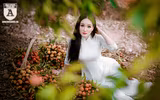 {ẢNH] Thiếu nữ Hà thành thướt tha áo dài bên đồi vải Lục Ngạn
